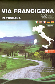 mappa La Via Francigena in Toscana Passo Cisa, Pontremoli, Aulla, Sarzana, Massa, Camaiore, Lucca, Altopascio, San Miniato, Gambassi Terme, Gimignano, Colle di Val d'Elsa, Monteriggioni, Siena, Ponte d'Arbia, Quirico d'Orcia, Abbadia S. Salvatore, Radicofani, Acquapendente carta dei sentieri con reticolo UTM compatibile GPS 2024