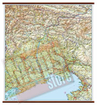 mappa murale Friuli Venezia Giulia - mappa murale plastificata con eleganti aste in legno - cartografia dettagliata ed aggiornata - 72 x 63 cm