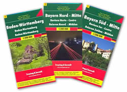 mappa stradale Germania Sud - con Baviera e Baden-Wurttemberg, Monaco, Ulm - set di 3 mappe stradali