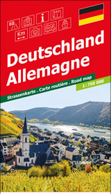 mappa Germania stradale con indice città, distanze stradali, mappe dei stazioni di servizio, campeggi e aree camper, strade panoramiche, parchi riserve naturali 2024