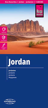 mappa Giordania / Jordan Jordanien con Amman, Jerash, Irbid, Valle del Giordano, Petra, Aqaba, Wadi Rum, Azraq stradale impermeabile e antistrappo 2023