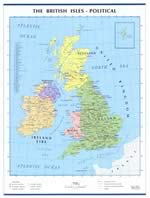 mappa murale Gran Bretagna e Irlanda - fisica e politica, plastificata con aste - 92 x 140 cm