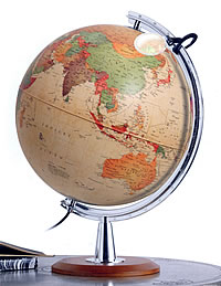globo geografico Grande globo geografico da scrivania in stile antico - luminoso, con robusto sostegno e base in legno - diametro 40 cm (altezza 50 cm)