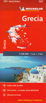 mappa stradale Grecia - con tutte le isole, costa Ionica ed Egea, Atene, Attica, Salonicco, Patrasso, Pireo, isole del golfo Saronico e Argolico, Cicladi, Dodecaneso, Rodi, Creta - mappa stradale Michelin n.737 - con spiagge, percorsi panoramici, parchi e riserve naturali - EDIZIONE 2024