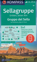 mappa topografica n.59 - Gruppo di Sella / Sellagruppe, Alpe di Siusi, Val Gardena, Corvara, Badia, Vigo di Fassa, Moena, Marmolada, Canazei, Alleghe, Vich, Cornedo, Ortisei, Chiusa, Passo Pordoi - mappa plastificata - compatibile con GPS + mappa panoramica - edizione 2023