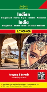 mappa India con Bangladesh, Bhutan, Nepal, Sri Lanka, Maldive cartografia facile da leggere, precisa ed aggiornata luoghi panoramici, parchi, riserve naturali, templi e siti archeologici