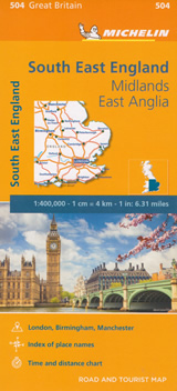 mappa n.504 Inghilterra Est, Midlands, East Anglia (Gran Bretagna) con Londra, Oxford, Cambridge, Ipswich, Bristol, Southampton, Coventry, Birmingham, Leicester, Manchester