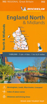 mappa stradale n.502 - Inghilterra del Nord, Midlands (Gran Bretagna) - con Birmigham, Manchester, Liverpool, Leeds, Newcastle-upon-Tyne, Isle of Man - edizione Dicembre 2022