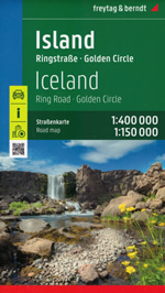 mappa Islanda con in dettaglio del Cerchio d'Oro / Golden Circle Ring Road e città di Reykjavik i Kalfafell, Akureyri, Selfoss, Kópavogur, Hafnarfjörður, Reykjanesbær 2023