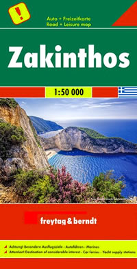 mappa Isola di Zante / Zacinto Zakynthos con Gerakas, Spiaggia del Relitto, Agios Nikolaos, Keri, Porto Azzurro, Alykes, Arkadioi, Artemisia, Elatia, Laganas sentieri, spiagge, percorsi panoramici 2023