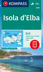 mappa topografica Isola d'Elba, Capraia e Pianosa - con Portoferraio, Marina di Campo, Porto Azzurro, Capoliveri, Cima del Monte, Rio Marina, Cavo, Procchio, Marciana Marina, Pomonte, M. Capanne, S. Andrea, Lacona - Kompass n.2468 - compatibile con GPS - EDIZIONE 2024