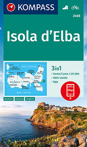 mappa topografica Isola d'Elba, Capraia e Pianosa - con Portoferraio, Marina di Campo, Porto Azzurro, Capoliveri, Cima del Monte, Rio Marina, Cavo, Procchio, Marciana Marina, Pomonte, M. Capanne, S. Andrea, Lacona - Kompass n.2468 - compatibile con GPS - edizione Dicembre 2021