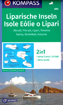 mappa n.693 Isole Eolie o Lipari Isola di Salina, S.Pietro, Filicudi, Alicudi, Stromboli, Lipari, Vulcano, Porto Levante con informazioni turistiche, spiagge, sentieri CAI, percorsi MTB, luoghi panoramici e parchi naturali plastificata, compatibile GPS