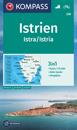 mappa topografica Istria / Istrien / Istra - mappa escursionistica Kompass n.238 - con sentieri per trekking e percorsi MTB, spiagge e luoghi panoramici - mappa plastificata - EDIZIONE 2024