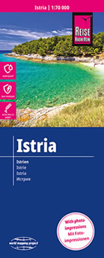 mappa Istria stradale impermeabile e antistrappo con spiagge, luoghi panoramici, parchi naturali