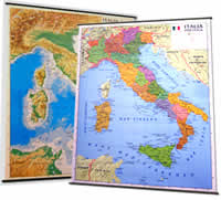 mappa murale Italia Fisica e Politica (stampata su entrambi i lati) 138 x 98 cm, plastificata con aste