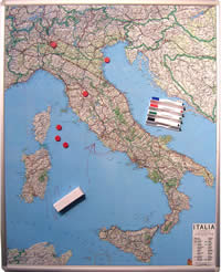 mappa murale Mappa d' Italia Magnetica 100 x 140 cm su pannello in metallo (scrivibile o per l'applicazione di calamite) + Kit Lavagna Magnetica