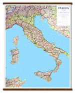 mappa murale Italia - mappa murale plastificata e telata con aste in legno - 72 x 92 cm