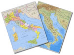 mappa scolastica Italia - mappa politica e fisica, plastificata, da scrivania - stampata fronte-retro - 29,5 x 42 cm - edizione 2022