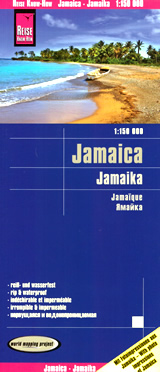 mappa Jamaica / Giamaica con Portmore, Kingston, Bull Bay, Mandeville, Montego Savanna La Mar, Ocho Rios impermeabile e antistrappo