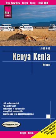 mappa stradale Kenya / Kenia - con Nyeri, Mombasa, Embu, Nairobi, Garissa, Kisumu, Nakuru, Kakamega - mappa stradale impermeabile e antistrappo - con parchi e riserve naturali, spiagge e luoghi panoramici - nuova edizione