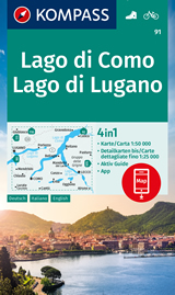 mappa topografica Lago di Como, Lago di Lugano, Mendrisio, Bellagio, Erba, Canzo, Oggiono, Mandello del Lario, Pasturo, Bellano, Colico, Gravedona, Giubiasco, Porlezza, Lugano, Como, Lecco - mappa Kompass n.91 - mappa escursionistica, plastificata, compatibile con GPS - EDIZIONE Settembre 2023