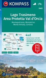 mappa Lago Trasimeno, Val d'Orcia Kompass n.2463 con Montepulciano, Montalcino, Monte Amiata, Asciano, Cortona, Sinalunga, Chianciano Terme, Chiusi informazioni turistiche, sentieri CAI, percorsi panoramici e parchi naturali plastificata, compatibile GPS 2023
