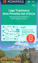 mappa n.2463 Lago Trasimeno, Val d'Orcia, Montepulciano, Montalcino, Monte Amiata, Asciano, Cortona, Sinalunga, Chianciano Terme, Chiusi con informazioni turistiche, sentieri CAI, percorsi panoramici e parchi naturali plastificata, compatibile GPS