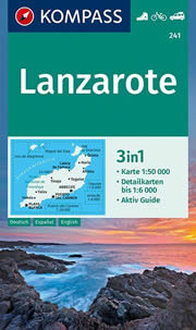 mappa Lanzarote (Isole Canarie) con sentieri, spiagge, percorsi panoramici compatibile sistemi GPS Kompass n.241 2023