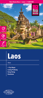 mappa stradale Laos - con Attapeu, Ban Houayxay, Paksan, Pakse, Xam Neua, Thakhek, Luang Namtha, Luang Prabang, Muang Xay, Phongsali, Xaignabouli, Salavan, Savannakhet, Xekong, Vientiane, Mueang Phonhong, Phonsavan - mappa impermeabile e antistrappo - edizione 2023