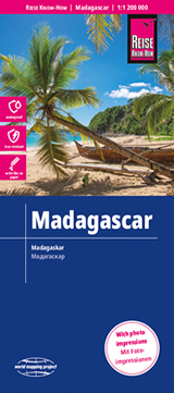 mappa stradale Madagascar, isole Comore - con spiagge, luoghi panoramici, riserve naturali - con Antananarivo, Ambalavao, Mahajanga, Antsiranana, Morondava - mappa impermeabile e antistrappo - EDIZIONE 2023