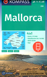 mappa topografica n.230 - Maiorca / Mallorca - con Palma de Maiorca, Llucmajor, Campos, Santanyi, Cala d'Or, Cala Millor, Felanitx, Manacor, Artà, Alcudia,  Pollença, Soller, Valldemossa, Andratx, Peguera, Colonia de Sant Jordi - mappa escursionistica, con spiagge, itinerari, luoghi panoramici - con coordinate compatibili con sistemi GPS - EDIZIONE 2022
