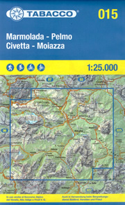 mappa n.015 Marmolada, Pelmo, Civetta, Moiazza Passo Fedaia, Falzarego, Arabba, Campolongo, Pordoi, Lago Cime dell'Auta, S. Pellegrino, di Alleghe, Rocca Pietore, Nuvolau, Giau, Pocol, Selva Cadore, Staulanza, Zoldo Alto, Cencenighe, Canale d'Agordo, Gares, Focobon, Valles, Duran, Falcade, Taibon con reticolo UTM compatibile GPS impermeabile, antistrappo, plastic free, eco friendly 2022