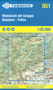 mappa topografica n.051 - Massiccio del Grappa, Bassano, Feltre - Monte Grappa, Valstagna, Possagno, Pederobba, Alano di Piave, Primolano - con reticolo UTM per GPS - impermeabile, antistrappo, plastic-free, eco-friendly - EDIZIONE 2024