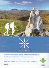 mappa topografica Via Mater Dei, il cammino dei Santuari Mariani dell'Appennino Bolognese - carta dei sentieri con guida turistica - con sentieri CAI, sorgenti, cascate, santuari, punti panoramici, tappe e indirizzi - con i dintorni di Rastignano, Bologna, Pianoro, Zena, Loiano, Monghidoro, S.Benedetto Val di Sambro, Madonna dei Fornelli, Ripoli, Riola, Baragazza, Bruscoli, Castiglione dei Pepoli, Passo della Futa - nuova edizione