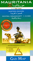 mappa Mauritania con Noaukchott, Nouadhibou, Rosso/Rusu, Kaedi, Zouérat, Kiffa, Atar, Sélibabi, Néma, Tijikja, Aleg, Ayoun el Atrouss, Akjoujt, Sahara orientale Dagana, Saint Louis, Dakar (Senegal)