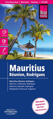 mappa stradale Mauritius, Reunion, Rodrigues - con Port Louis, Curepipe, Vacoas-Phoenix, Quatre Bornes, Goodlands, Beau Bassin-Rose Hill, Bel Air, Chemin Grenier, Surinam, St Pierr, Rodrigues, Agalega, Ile Plate - mappa impermeabile e antistrappo - con spiagge, percorsi per il trekking, luoghi panoramici e parchi naturali - EDIZIONE Novembre 2023