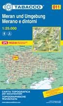 mappa n.011 Merano e / Meran und Umgebung con Gruppo di Tessa, Altissima, Parcines, Naturno, Merano, Marlengo, Scena, P. Ivigna, Punta Cervina, Avelengo, Verano, Meltina, Postal, St. Pankraz, Lana, Guardia Alta reticolo UTM compatibile GPS