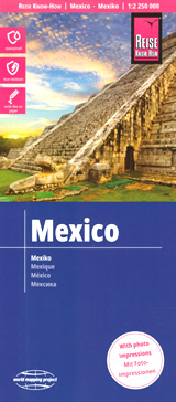 mappa Messico / Mexico con Città del Messico, Cancun, Yucatan, Chetumal, Merida, Chihuahua, Hermosillo, Baja California, Sierra Madre occidentale, Guaymas, Monterrey, Puebla, Guadalajara, Culican, Tepic, Acapulco, Veracruz, Campeche stradale impermeabile e antistrappo spiagge, parchi, riserve naturali, luoghi panoramici, siti archeologici 2023