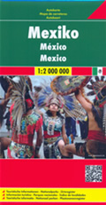 mappa stradale Messico / Mexico - con Città del Messico, La Paz, Acapulco, Cancun, Mazatlan, Ecatepec de Morelos, Guadalajara, Tijuana, Puebla, Juárez, Monterrey, León, Nezahualcóyotl, Zapopan, Naucalpan, Chihuahua, Mérida, Guadalupe, San Luis Potosí, Tlalnepantla, Aguascalientes, Mexicali, Hermosillo