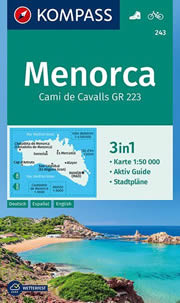 mappa Minorca / Menorca escursionistica, con spiagge, itinerari, luoghi panoramici Kompass n.243 compatibile GPS 2022