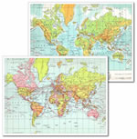 mappa scolastica Il Mondo - planisfero da tavolo, fisico-politico, plastificato 29 x 37 cm - edizione 2013