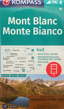 mappa topografica n.85 - Monte Bianco, Aosta, Grand Combin, Liddes, Chamonix-Mont-Blanc, La Thuile, Valpelline, La Salle, Morgex, Les Chapieux, Saint-Gervais-les-Bains, Argentière - mappa plastificata, compatibile con GPS