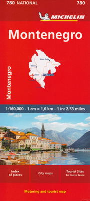 mappa Montenegro con Podgorica, Kotor, Budva, Ulcinj, Bijelo Polje stradale Michelin n.780 percorsi panoramici, parchi e riserve naturali