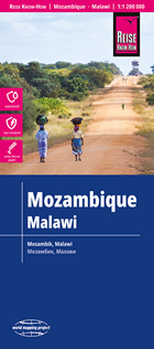 mappa stradale Mozambico, Malawi - con Maputo, Lilongwe, Beira, Quelimane, Nampula, Lindi, Tunduru, Harare - mappa impermeabile e antistrappo - EDIZIONE Luglio 2023