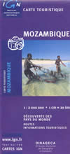 mappa stradale Mozambico / Mozambique con Maputo, Beira, Pemba, Inhambane, Nampula