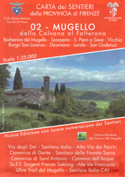 mappa n.02 Mugello Calvana al Falterona Via Dei, Sentiero Italia, Alta dei Parchi, Cammino di Dante, Foreste Sacre, Sant'Antonio, Romea Guidi con Barberino Mugello, Scarperia, S. Piero a Sieve, Vicchio, Borgo San Lorenzo, Dicomano, Londa, Godenzo carta sentieri rifugi, CAI numerati, sorgenti, cascate, punti panoramici, aree pic nic e campeggi 2026