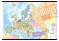 mappa murale Mappa Murale d'Europa - con cartografia politica e fisica - plastificata, con eleganti aste in legno e ganci in acciaio - 102 x 74 cm - edizione 2022