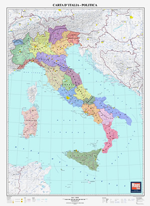 mappa Mappa Murale d'Italia Politica - 70 x 100 cm - cartografia aggiornata con confini di regioni e province - edizione 2021