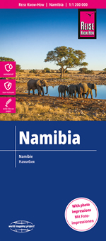 mappa Namibia con Windhoek, Lüderitz, Swakopmund, Walvis Bay, Mariental, Keetmanshoop, Karasburg, Otjiwarongo, Ondangwa, Tsumeb impermeabile e antistrappo riserve naturali, spiagge luoghi panoramici 2023